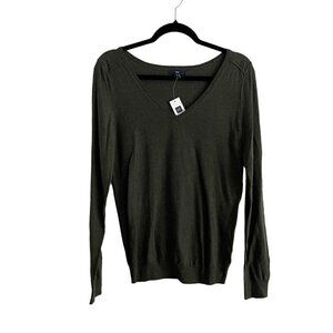 Gap Women S Olive Green V-Neck Wool Blend L/S Pullover Lightweight Sweater NWT